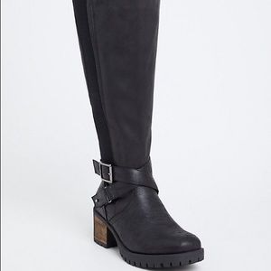BLACK FAUX LEATHER KNEE-HIGH BOOT (WW & WIDE TO EXTRA WIDE CALF) TORRID 10.5